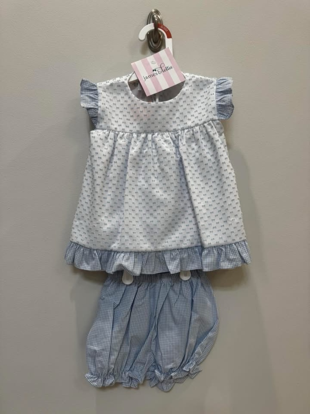 James & Lottie Blue Gingham and Swiss dot Set